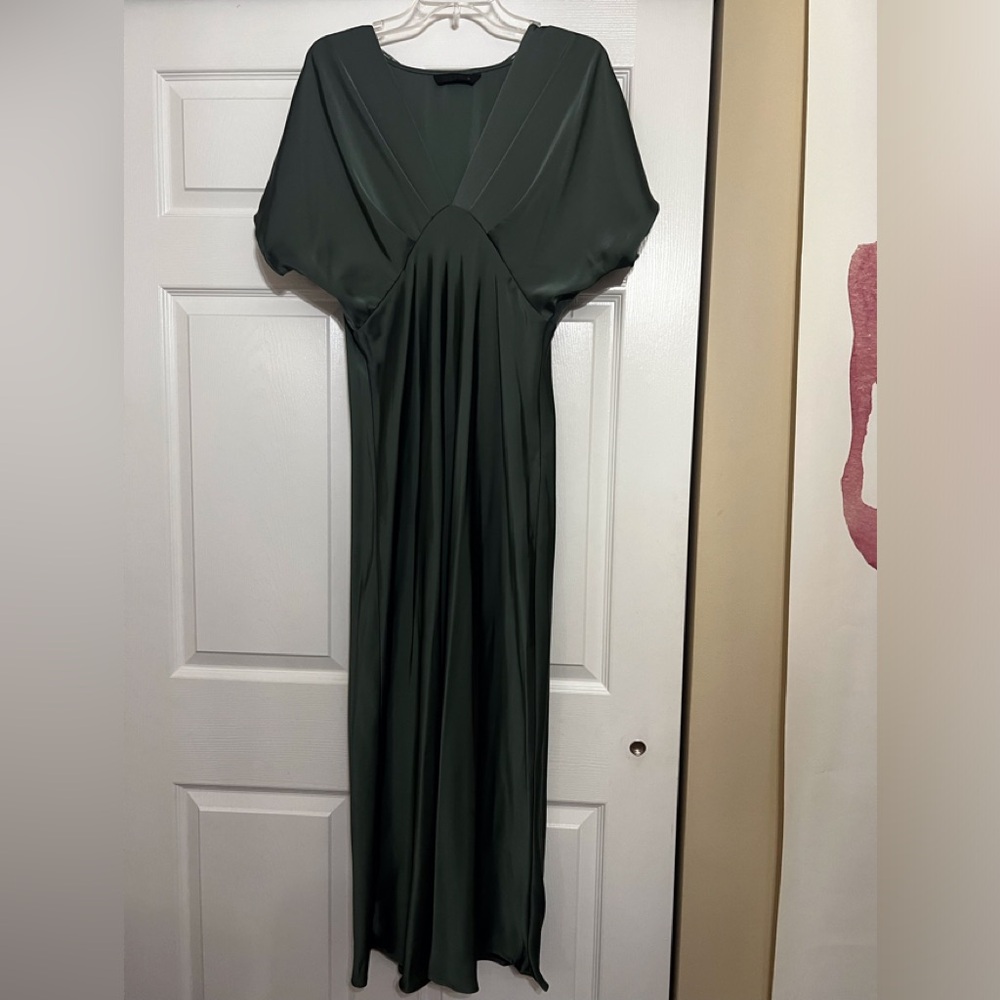 Zara Dark Green V-Neck Maxi Dress